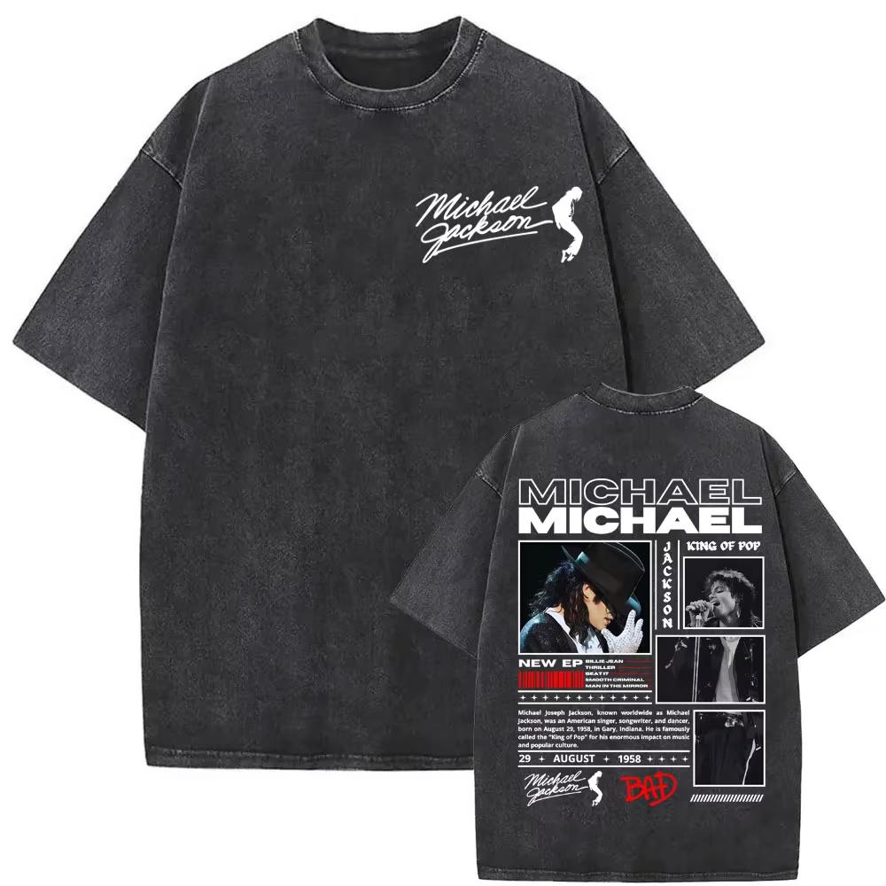 King of Pop Michael Jackson Album Cover T Shirt Men Women Fashion Classic Cool T-shirt Casual Vintage Washed T Shirts Streetwear M