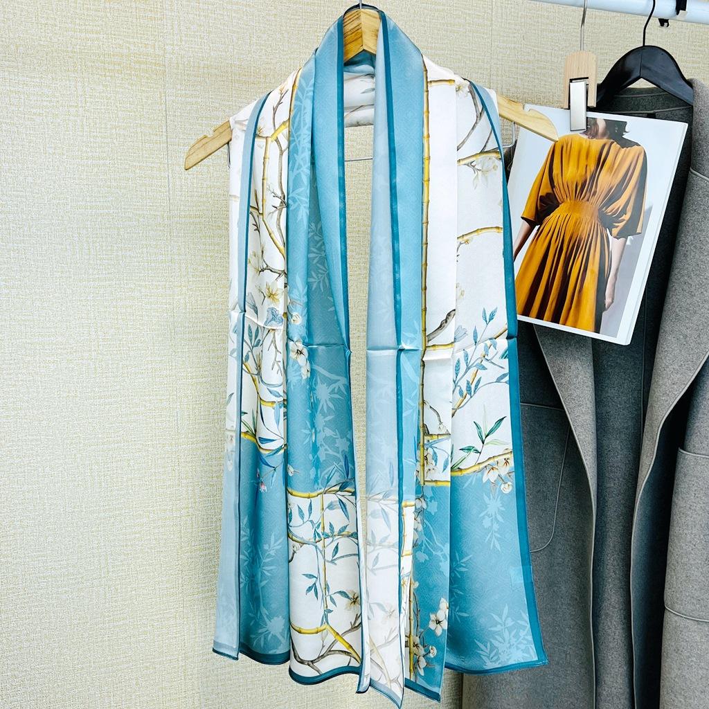 Silk Silk Scarf Women'S Spring And Autumn Style Chinese Style Plain Crepe Satin Mulberry Silk Long Versatile Scarf Mother Gift
