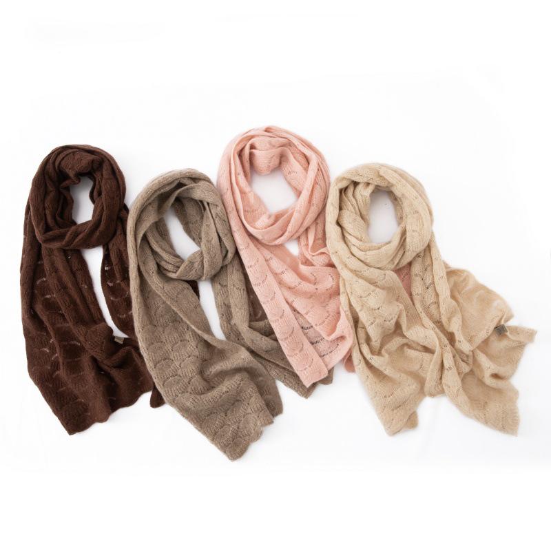 Women's Cashmere Hollow Crochet Knit Scarf - Warm & Versatile for Autumn/Winter