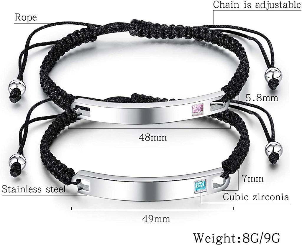Brama Bracelet Pair Couple Style Zirconia Silver Plated Adjustable Bracelet Popular Men's Women's Women's (Silver-Men)