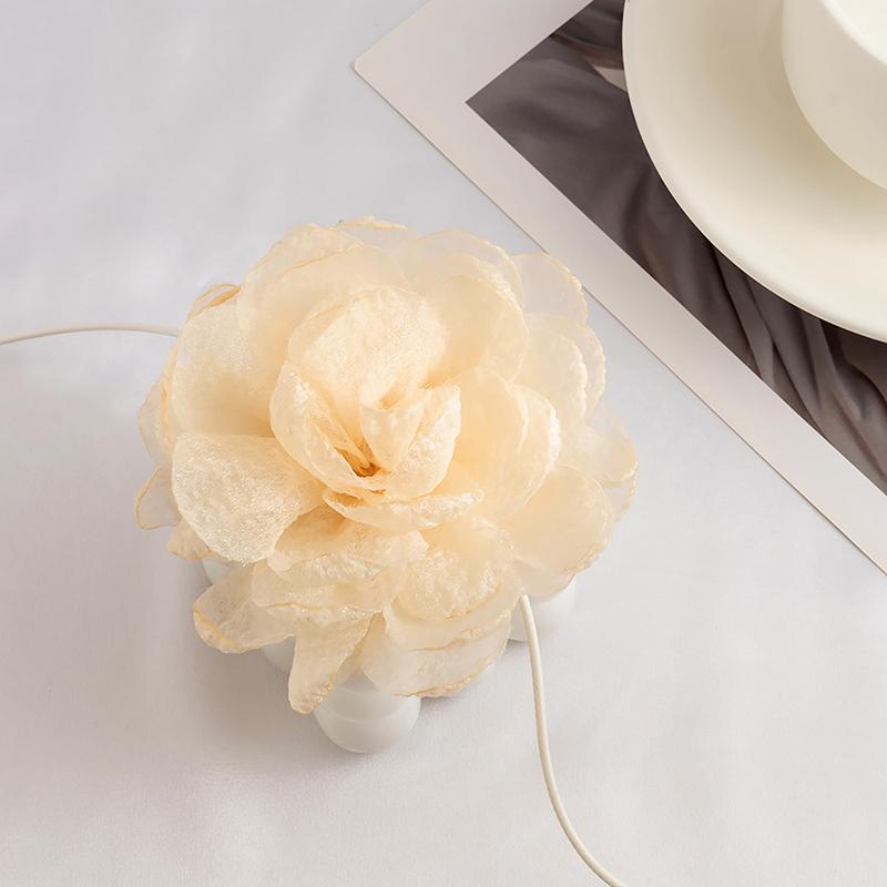 Fluffy Fabric Lace Flower Choker Necklace For Women Trendy Elegant Long Lace-Up Rope Chains On Collar Jewelry