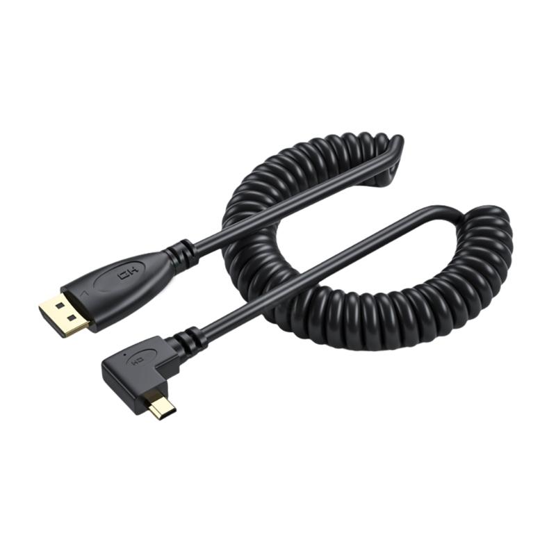 50-200cm Adjustable HDTV Port 4K Coiled Cable Male To Male Adapter Cord for TV and Display Monitors 1.4 Version