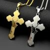 Jesus Cross Praying Hand Stainless Steel Pendant Necklace for Women Men Gold Color Catholic Faith Rosary Box Chain Jewelry Gift