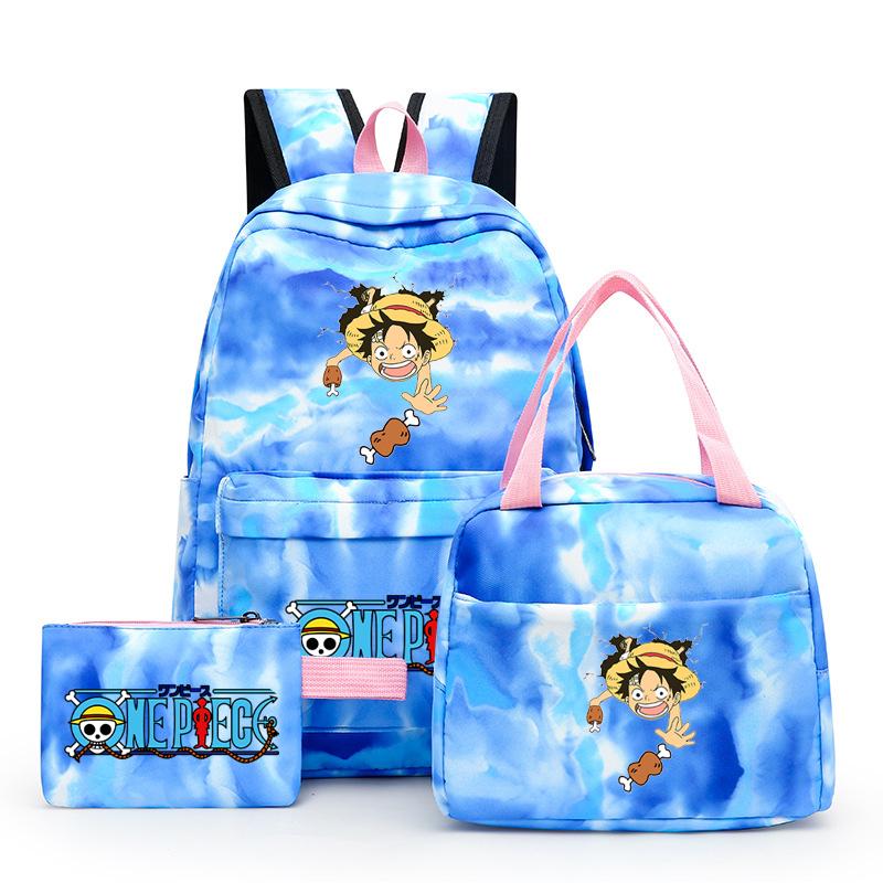 3Pcs/set Anime One Piece Anti-Theft Backpack Casual Daypack with Lunch Bag Pencil Case Back To School Daily Bookbag for Boy Girl Mochila Rucksack