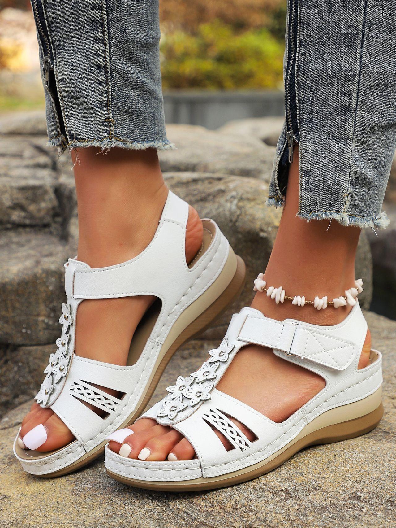

Fashion Summer Women’s Sandals 2025 New Flower Wedge Platform Orthopedic Shoes Woman Retro Casual Comfort Peeping Toes 36 белый