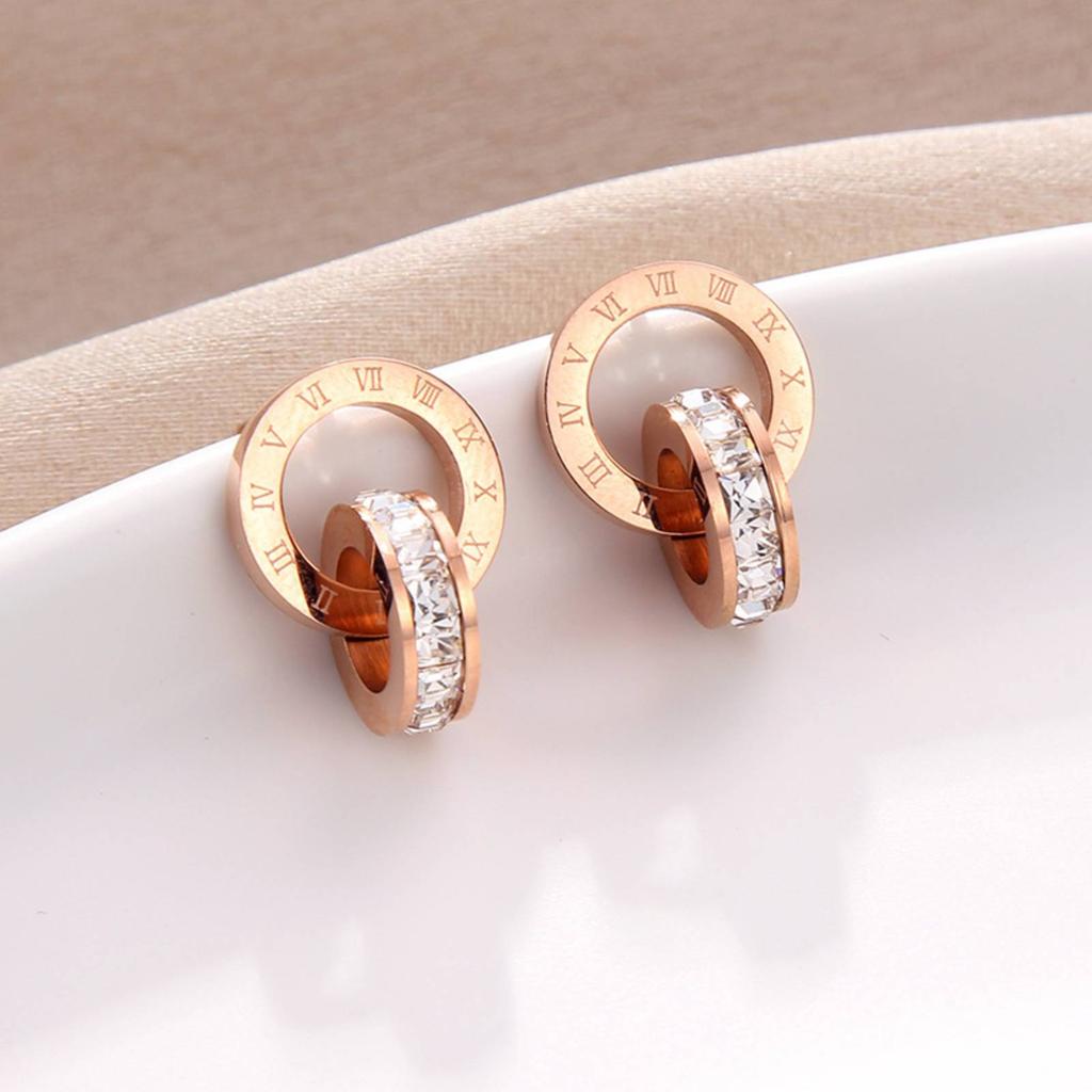 Classic Roman Numeral Circle Stud Earring for Women Men Stainless Steel Jewelry Gifts