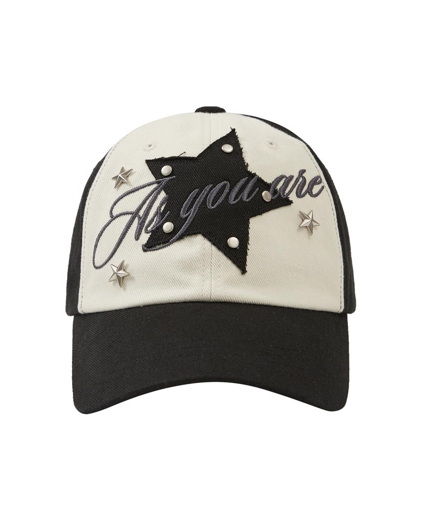 Aejeuyua Star Lettering Studded Ball Cap Black