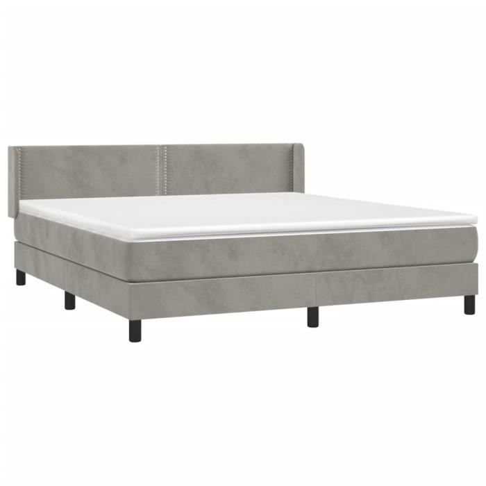 3130913 vidaXL Lit à sommier tapissier et matelas Gris clair 180x200cm Velours