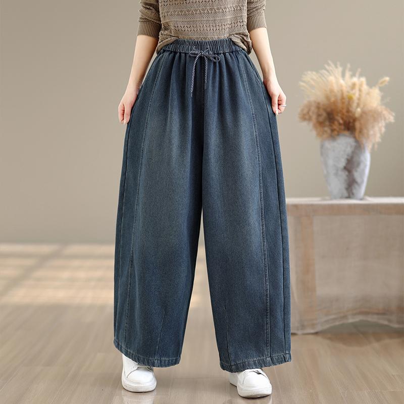DIMANAF 2025 Autumn Winter Plus Size Jeans Thicken New Women Vintage Cotton Denim Long Pants Flocking