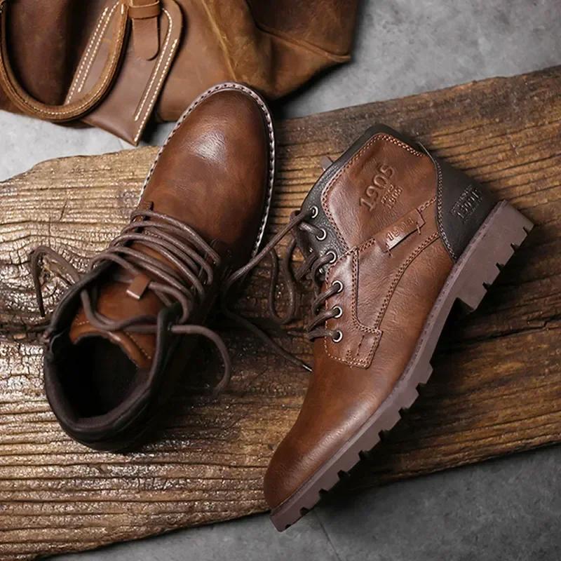 Fashion Men Boots 2024 New Autumn Winter Shoes High Quality Men's Leather Boots Side Zipper Men's Ankle Boots Large Size 39-48