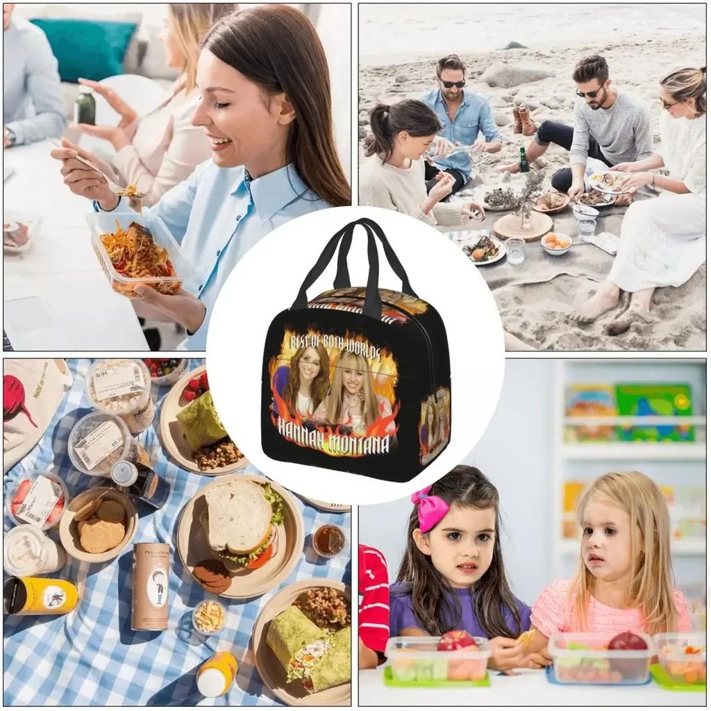 Hannah Montana Collage Insulated Lunch Bag for Women Children Leakproof Food Boxes Thermal Lunch Box Tote