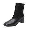 Korean Minimalist Thick Heel Thin Boots 2025 Autumn and Winter New Square Head Rear Zipper High Heel Short Boots Women's Soft Leather Single Boots