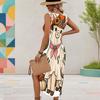 Women Plus Size U Neck Sleeveless Printed Long Tank Dress High Side Slit Curved Hem