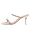Summer New Rhinestone One-word with High Heel Half-drag Women's Sandals High Heels Thin Heel Transparent High Heel Slippers