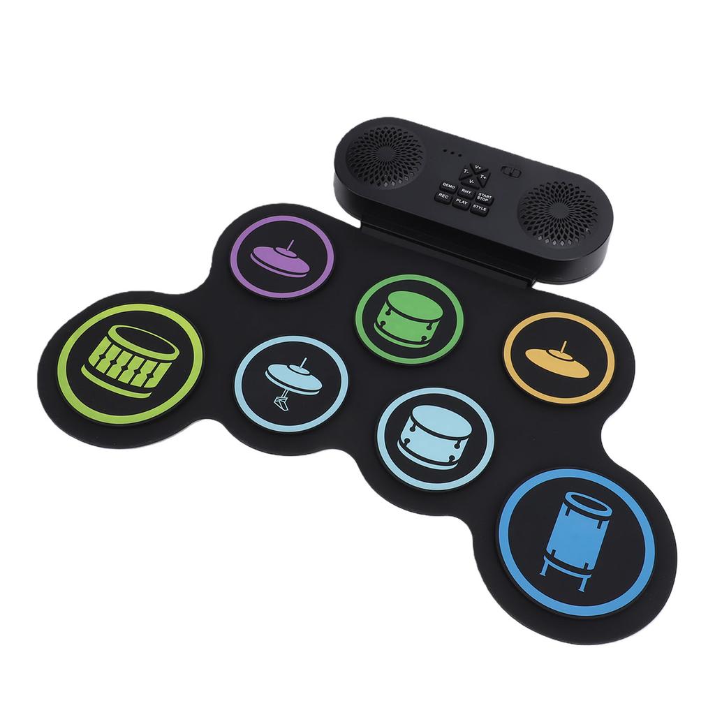Electronic Drum Set Rechargeable Portable Silicone 9 Drums Practice Pad with Drumsticks Headphone Jack Built in Dual