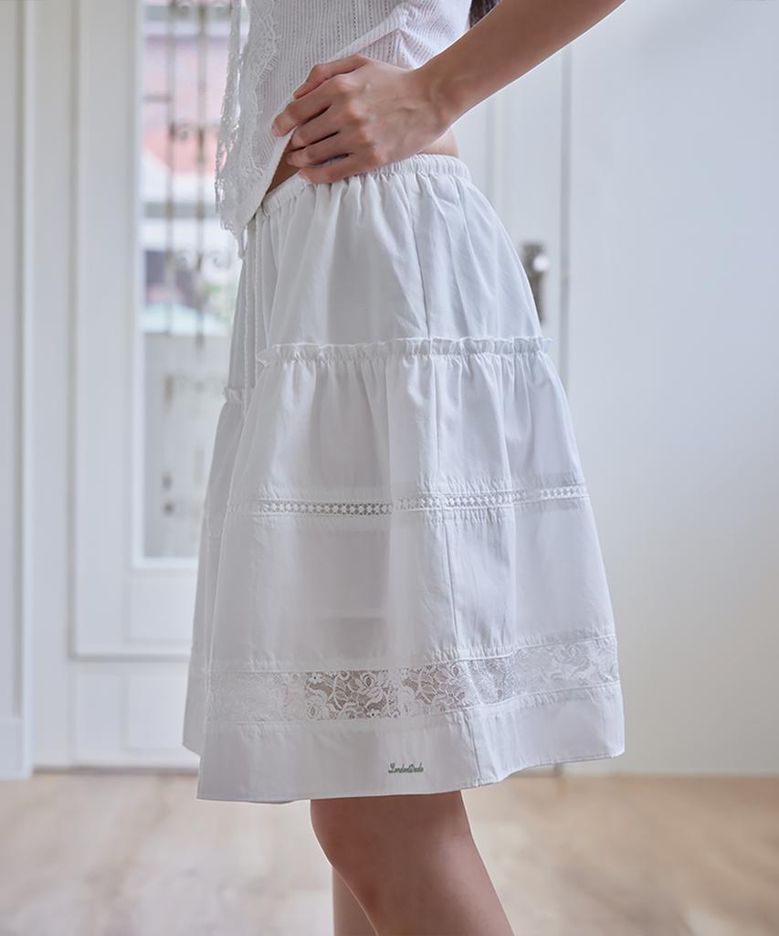 Leondeondada Lace Flare Midi Skirt, White
