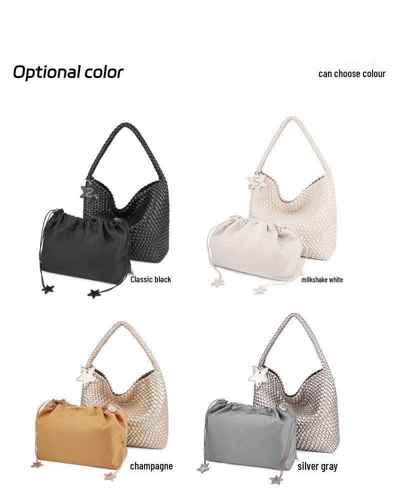 2026 Fashionable Woven Women's Bucket Bag, High-End Shoulder & Underarm Handbag