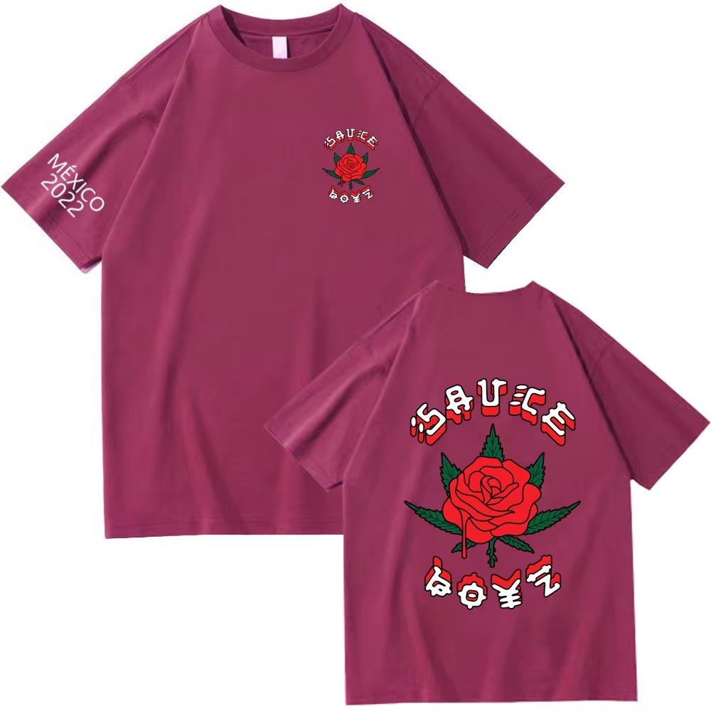 Streetwear Eladio Carrion T-Shirt Rose Flower Tees Men Women Sauce Boyz Music Album Oversized Casual top Hip Hop unisex Harajuku