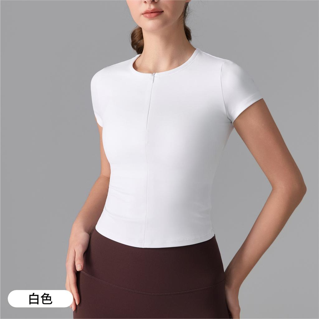 Naked Slimming Yoga Short Sleeve Waist Sports Crew Neck T-Shirt Half Zipper V-Neck Fitness Tights