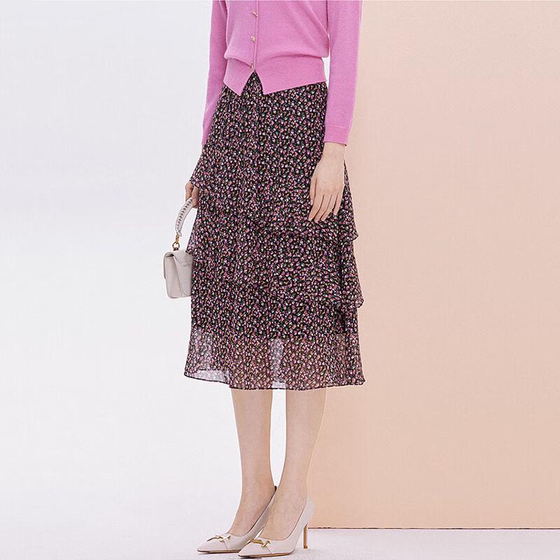 JESSIE Mulberry Silk Youthful Tiered A-line Skirt
