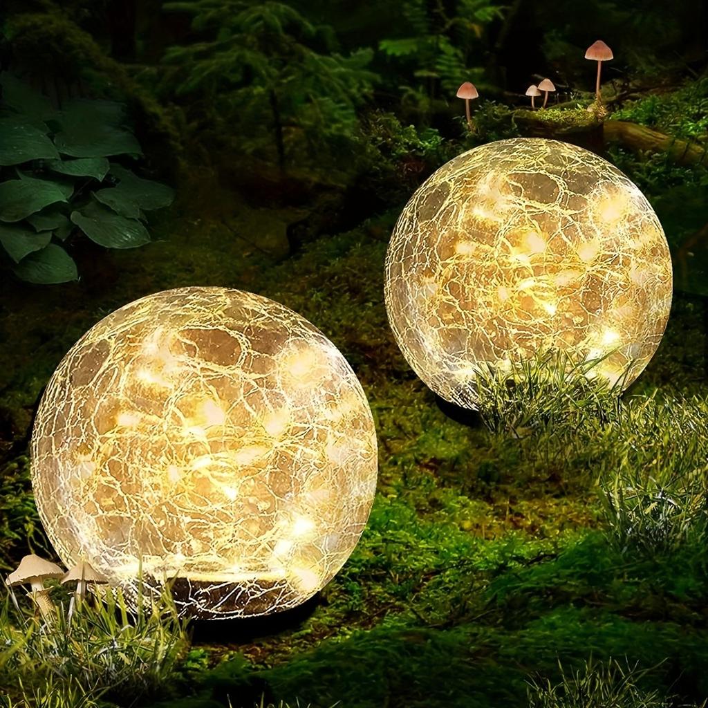 1pc Garden Solar Lights Cracked Glass Ball Waterproof Warm White LED For Outdoor Decor Decorations Pathway Patio Yard Lawn