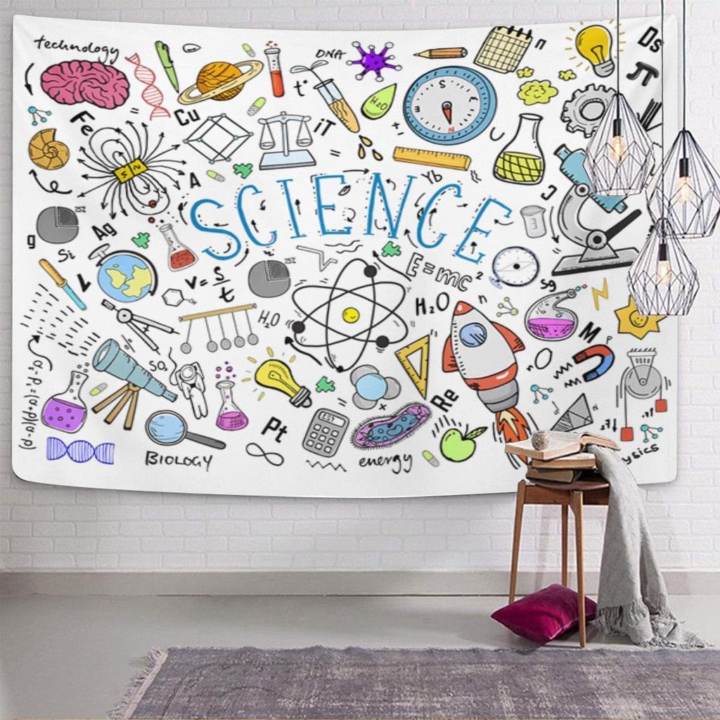 Emvency Tapestry Science Classroom in Old Sketch and Vintage Scientific Formulas Calculations Home Decor Wall Hanging for Living Room Bedroom Dorm