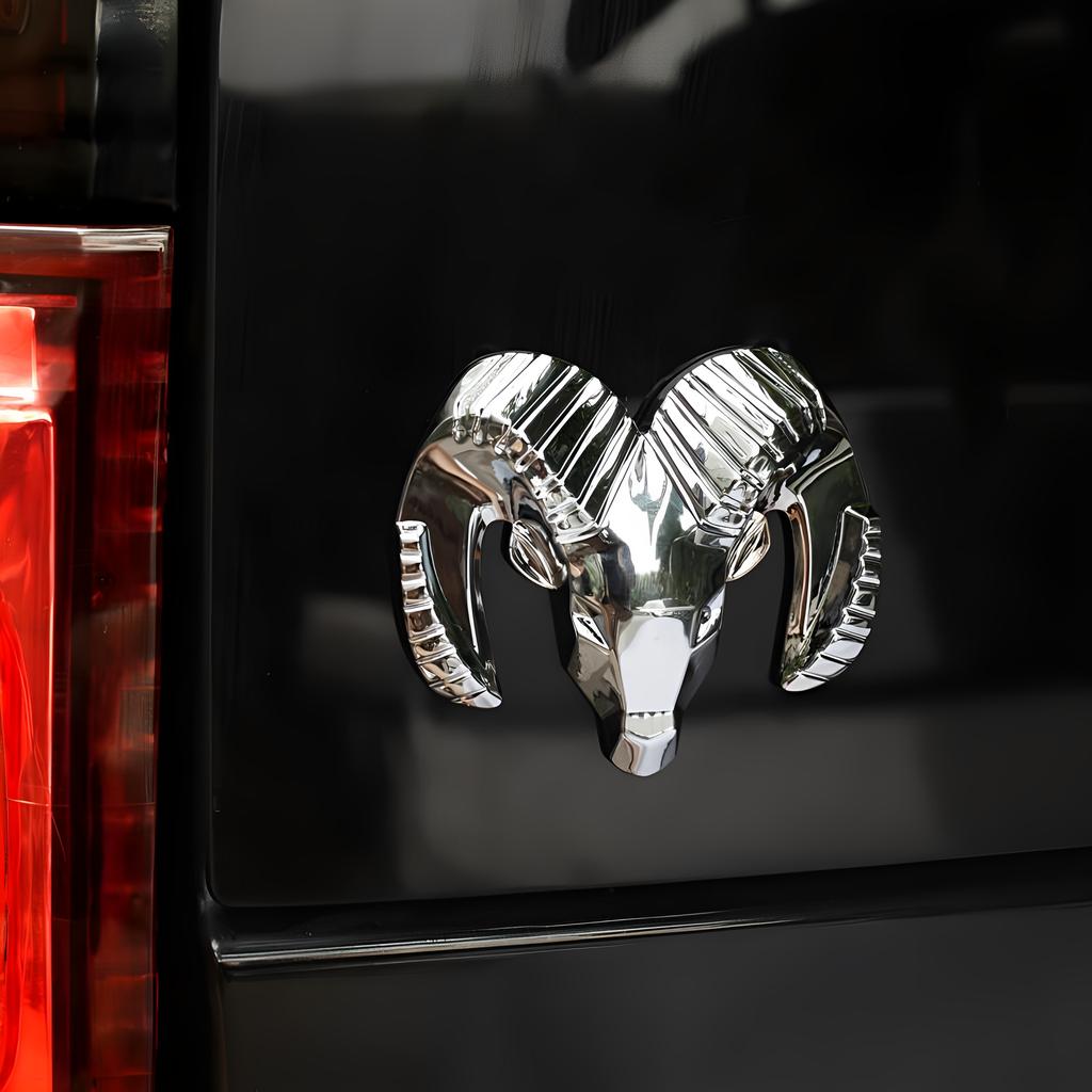GXP1  1Pcs Car Body Rear Trunk 3D Metal Chrome Stickers Ram Head Styling Emblem Badge For Dodge Ram 1500 Caravan Accessories