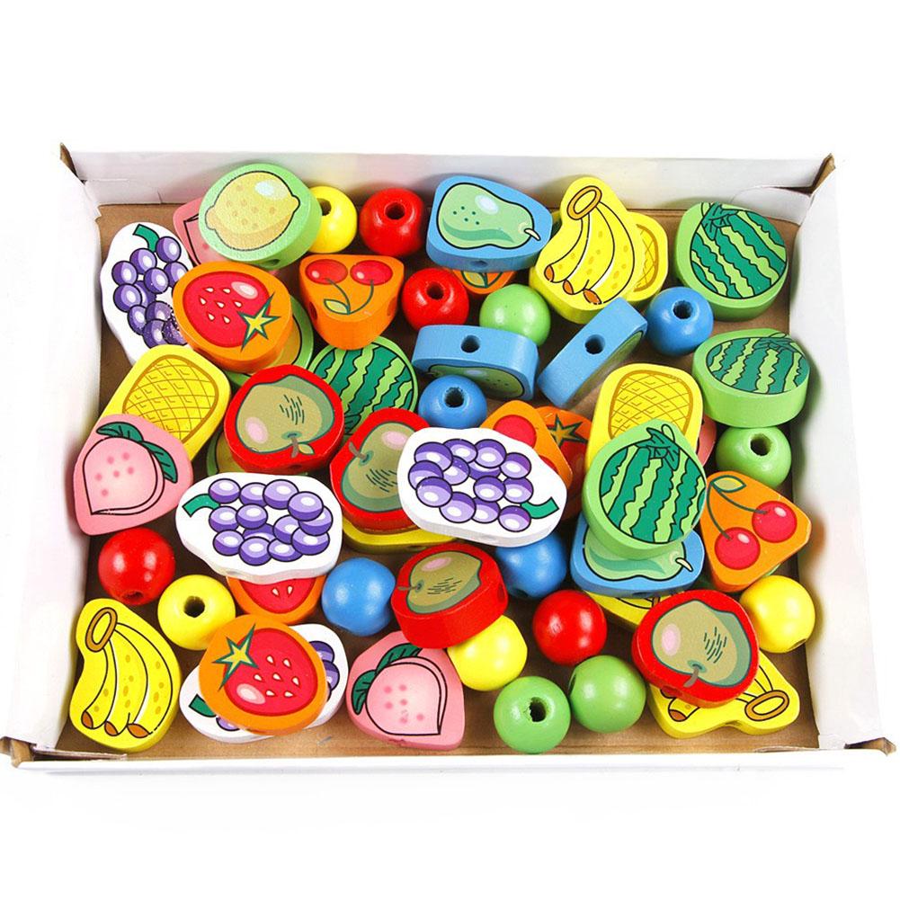 Holz-Fruchtform-Perlenbausteine mit Seil Puzzle-Spielzeug für Kinder Jungen Mädchen