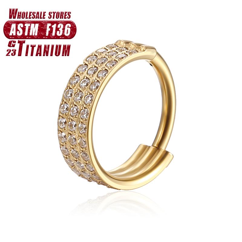 F136 Titanium Piercing Double Layered Triple Stack Hinged 16g Zircon Nose Ring Helix Cartilage CZ Small Cartilage Septum Clicker