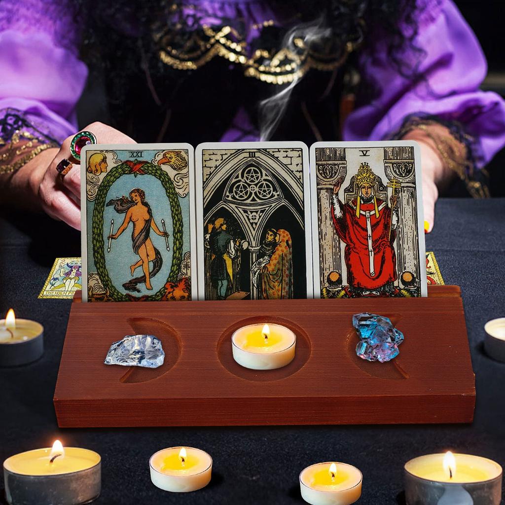 Candle Tarot Holder Stand Wooden Triple Moon Phases Symbol Tarot Card Display Stands Moon Tray Crystal Holder Home Decoration