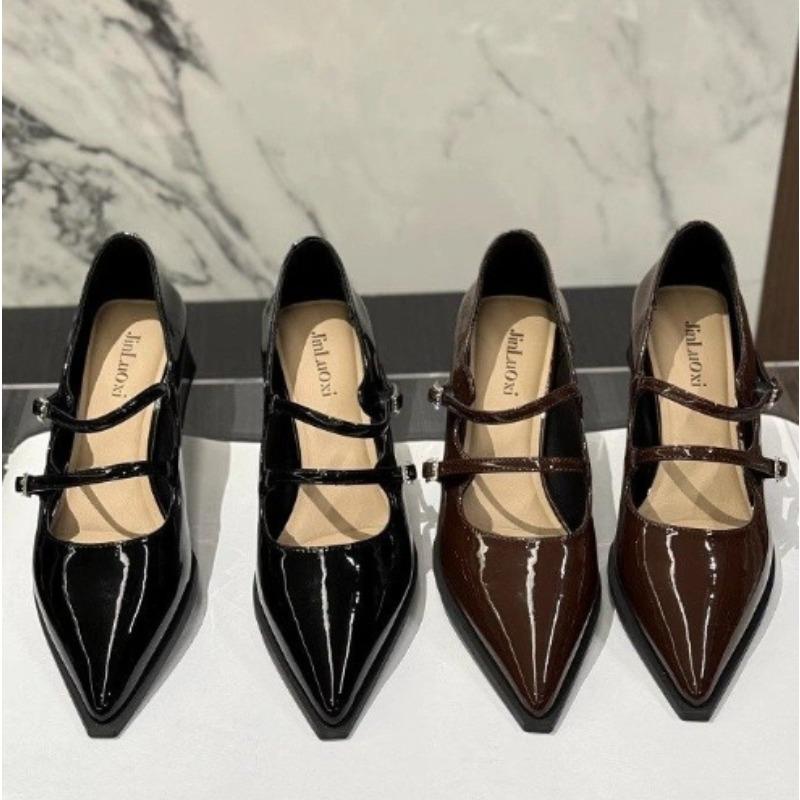 Fashion New Women's Spring Autumn Women Double Buckle Shoes Leather Square Head Square Heel Solid Color Women's Shoes Zapatos Mujer