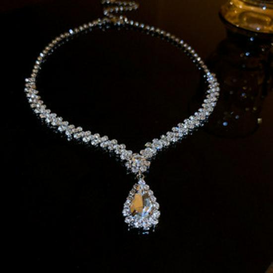 Rhinestone Water Drop Tassel Necklace & Earrings Set - Trendy V-shaped Design for Elegant Style