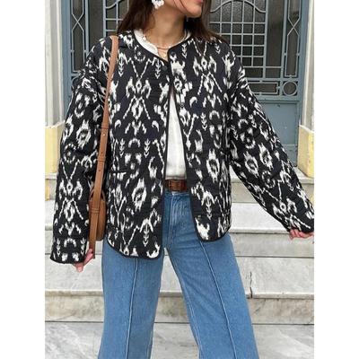 Women Long Sleeve O Neck Buttons Coats Casual Leopard Print Oversized Jackets Fashion Autumn Winter Female Outwears