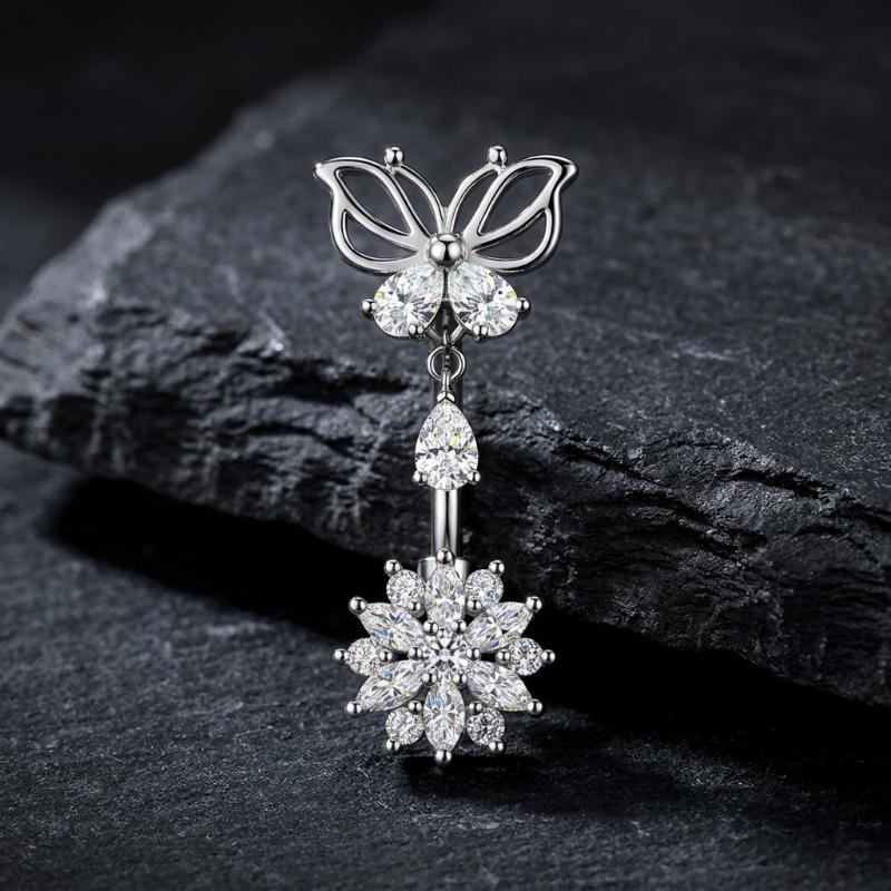 Minimalist Butterfly Belly Button Rings Inlaid Shiny Cubic Zirconia Hypoallergenic Steel for Women Everyday Wear Piercing Jewelry