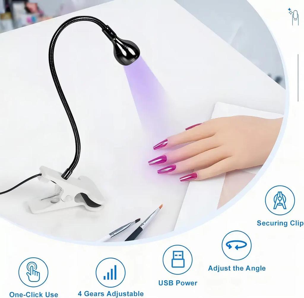 Black Nail Lamp with Clip, Pedicure Nail Lamp