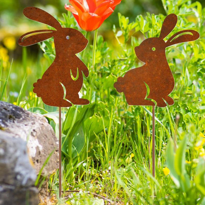 Decorative Garden Stakes Easter Iron Cute Bunny Ground Insert Home Outdoor Decoration Supplies Garden Plug Photo Props For