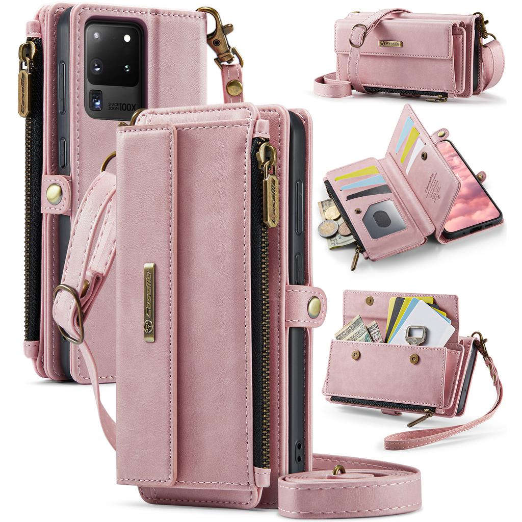 For Samsung Galaxy S20 Ultra Case CASEME C39 RFID Blocking Zipper Wallet Stand Leather Cover with Strap