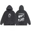 Mens Oversized Hooded Sweatshirt With Washed Distressed Look Cotton Heavyweight Long Sleeve Streetwear Cleanfit Style