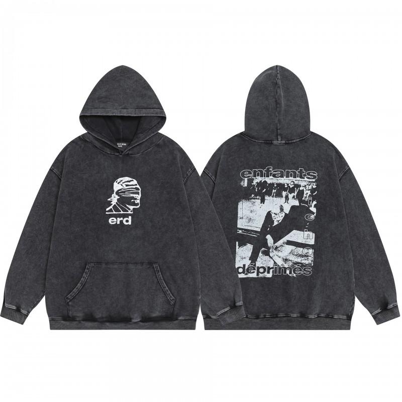 Mens Oversized Hooded Sweatshirt With Washed Distressed Look Cotton Heavyweight Long Sleeve Streetwear Cleanfit Style