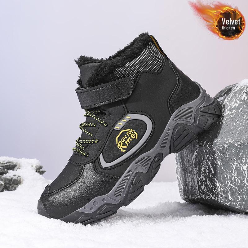 Warm Winter Leather & Velvet High-Top Hiking Boots for Kids