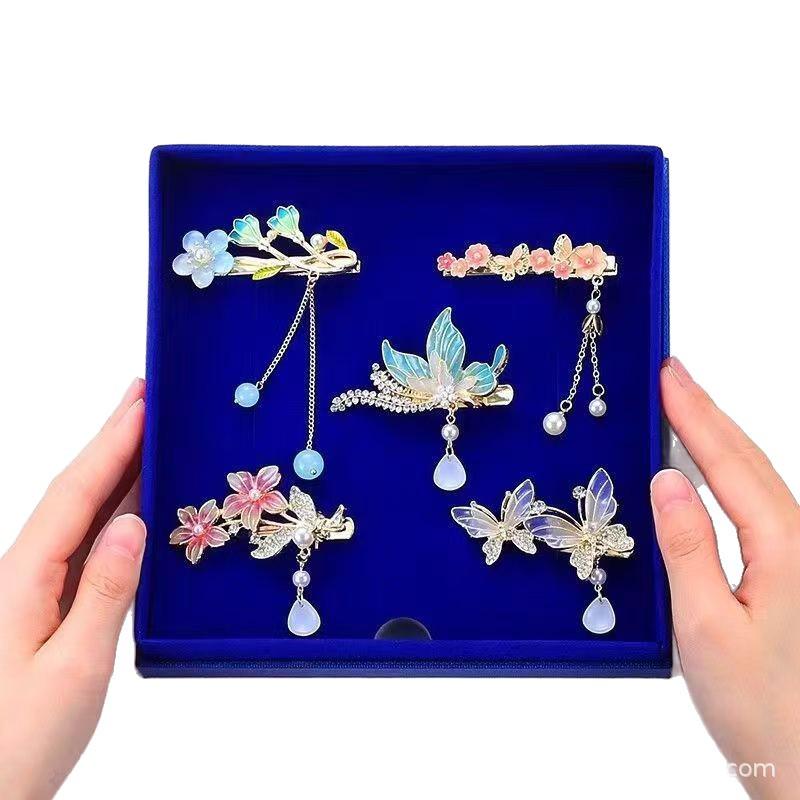 Chinese Qixi Valentine Gift: Elegant One-Word Hair Clip Box Set for Wife s Birthday A001 Hair Clip Set
