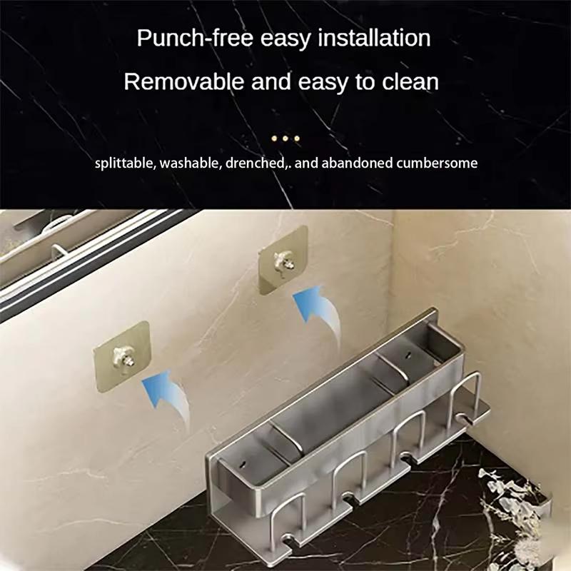 Toothbrush Holder Metal Toothbrush Rack Multi-Function Toothbrush Holder Punch-Free Toothpaste Holder Wall-Mounted Storage Box