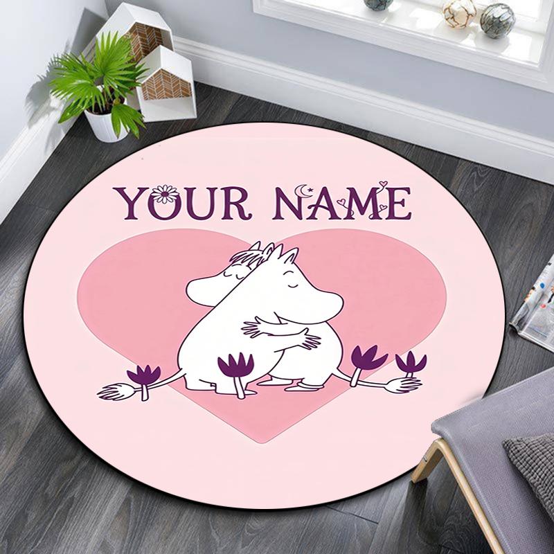 Custom Name,Moomin pattern round rug,Carpet Rug for Living Room Bedroom Playroom ,Non-slip Floor Mat,Holiday Gifts and Birthday Gifts.