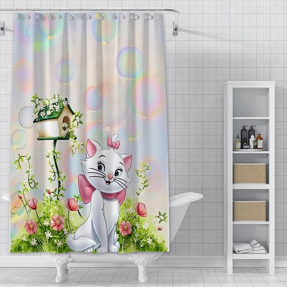 

Шторка для душа Водонепроницаемая Полиэстер Краска Цветная Ванная S Marie Cat Шторы Домашний Декор Ванной Комнаты Штора С Крючком W60H190(CM)-1 Pcs