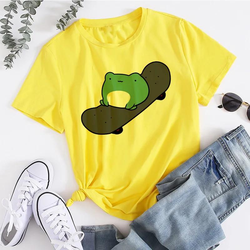 Womens Tshirt Hip Hop Street Wear Harajuku Short Sleeve Tshirt Cute Frog Printed Tshirt Summer Top