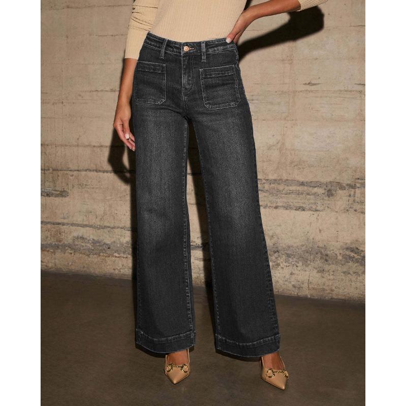 

High-waisted Jeans, Women s Spring New Slimming, Wide-legged Retro Temperament, Straight-leg Pants XXL чорний