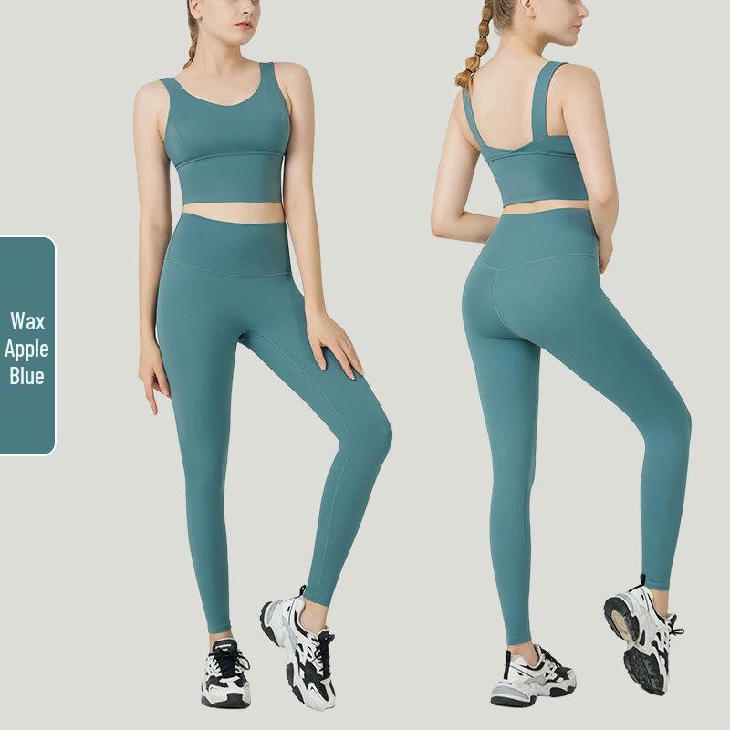 Yoga-Set mit hoher Taille für Damen: Europäischer/Amerikanischer Stil, Nacktes Gefühl, Sexy Rücken Sportweste, Hüfthebende Fitness-Laufleggings.