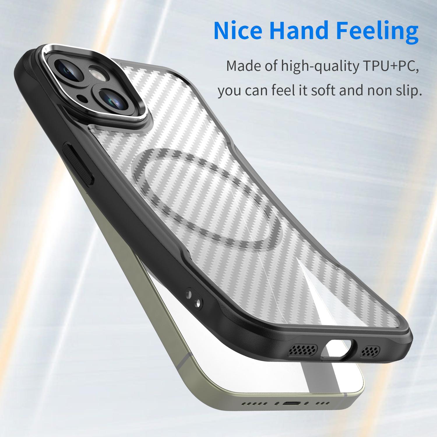 

For iPhone 13 Magnetic Case Carbon Fiber Texture TPU+PC Phone Cover Compatible with MagSafe Black
