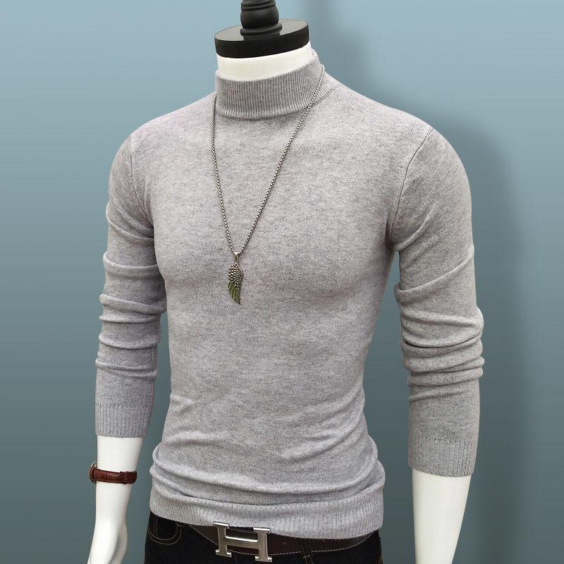 Sweater Men's Half-high Collar Autumn and Winter Models Trend Solid Color Autumn Knit Sweater Middle Collar Bottoming Shirt