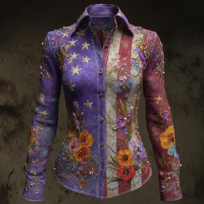 Women's Spring 2026 3D Retro Pattern Print Shirt